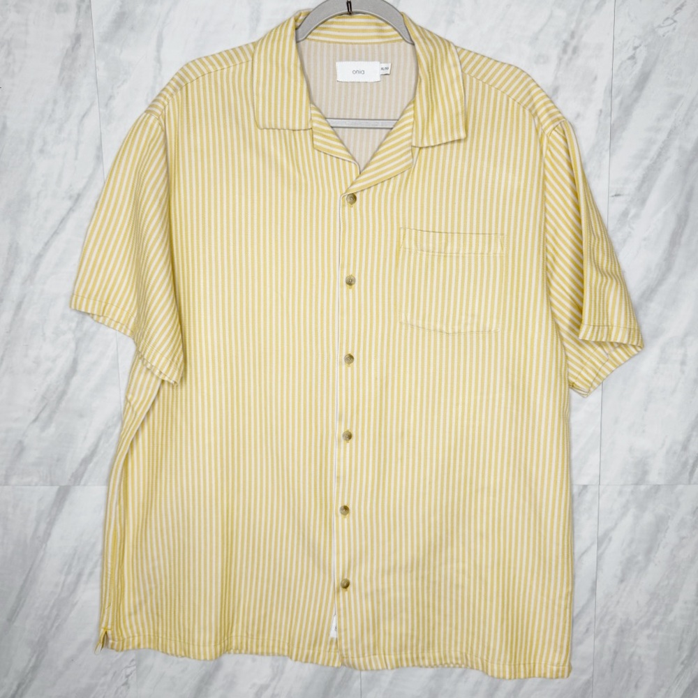 Onia Yellow Casual Shirt with Camp Collar and Geometric Pattern